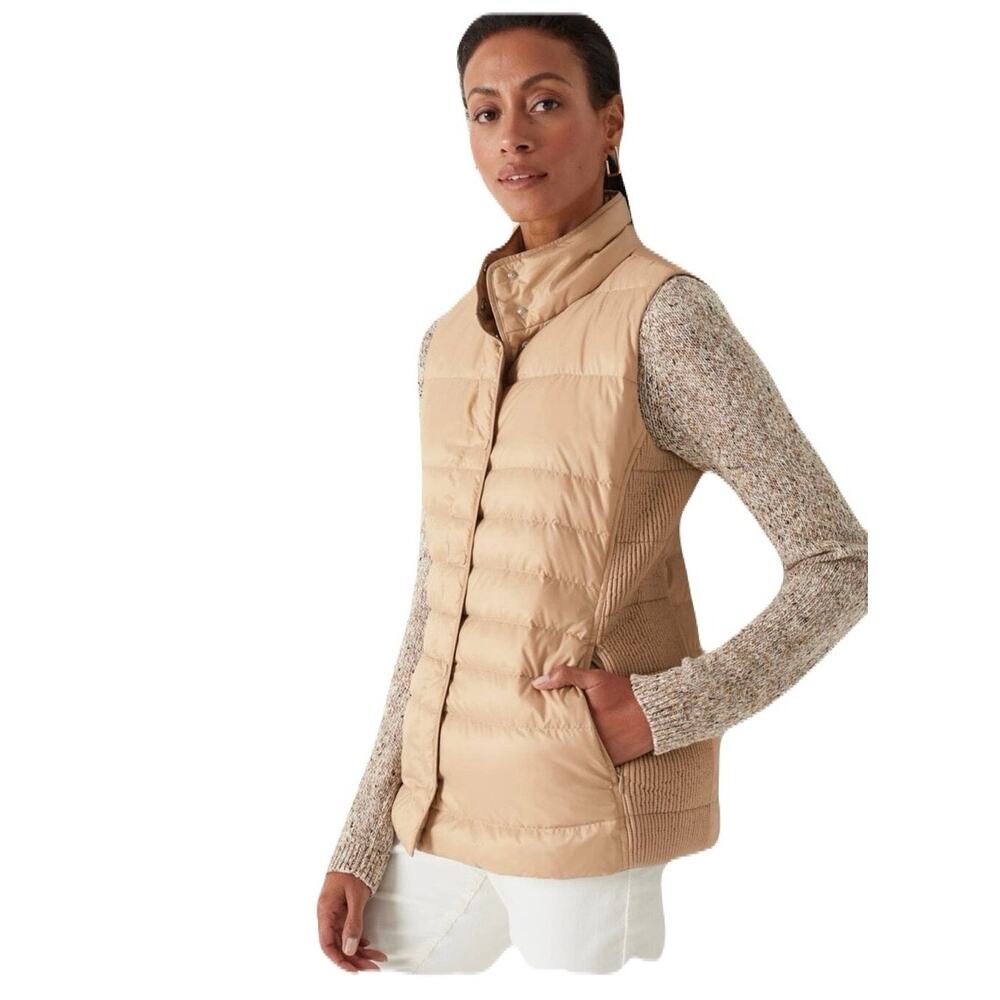 J. Jill Down Vest Size 2X Quilted & Smocked Puffer Lightweight Champagne
